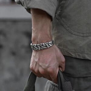 Stone textured Men's Cuff bracelet